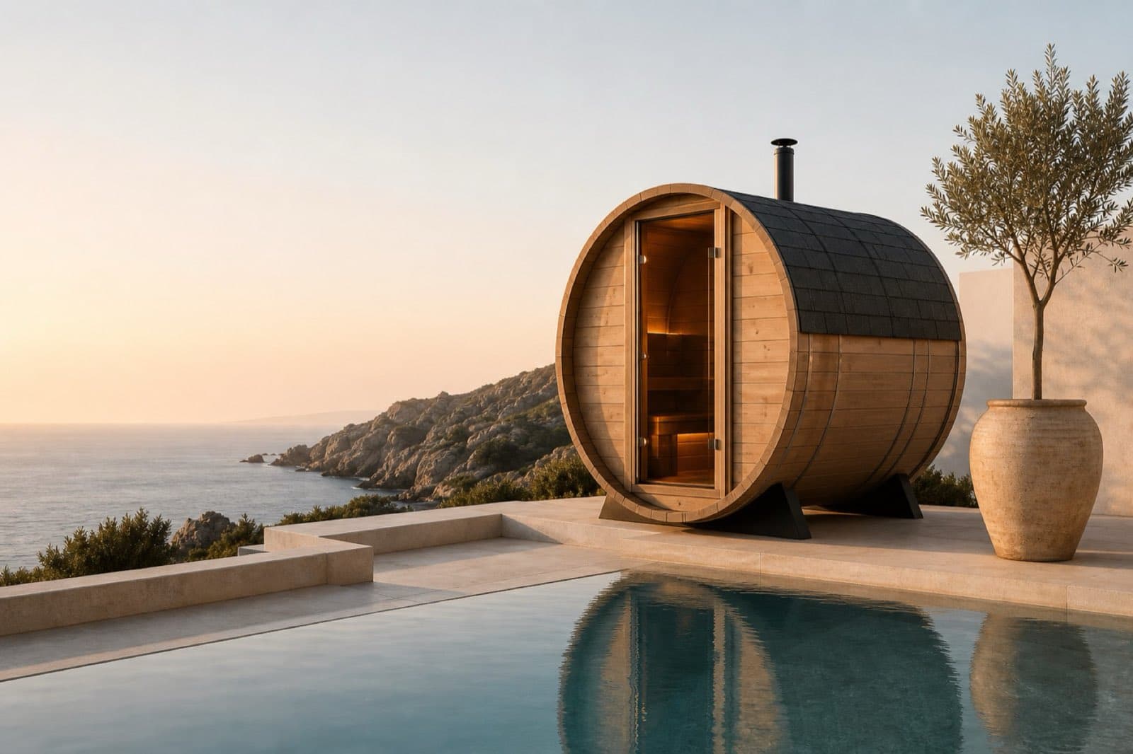 A private sauna suite overlooking the Mediterranean
